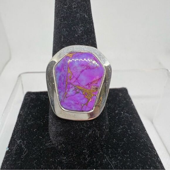 Sterling Silver Christian Cross Purple Copper Turquoise Ring  Purple copper turquoise 925 Sterling Silver ring